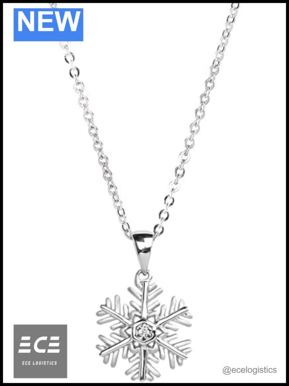 Sterling Silver Canadian Diamond Snowflake Pendant Necklace 18" Rolo Chain